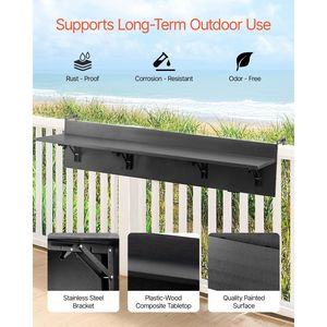 Table pliante pour balustrade de balcon 12 x 59 pouces, table de bar extérieure pour balustrades, capacité de charge de 50 lb, table suspendue pour balcon - Product Image 2