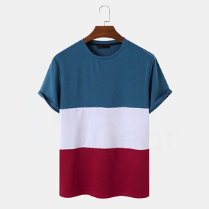 เสื้อยืดแขนสั้นผู้ชาย คอโอ ทรงปกติ ผ้าถัก ลายบล็อกสี น้ำเงิน ขาว แดง สวมใส่สบายๆ - Product Image 1