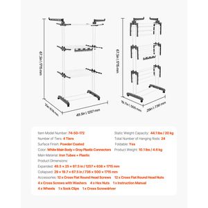 Stendibiancheria Pieghevole in Metallo a 4 Livelli con 24 Aste, Autoportante e Portatile per Biancheria da Letto e Lavanderia - Product Image 4