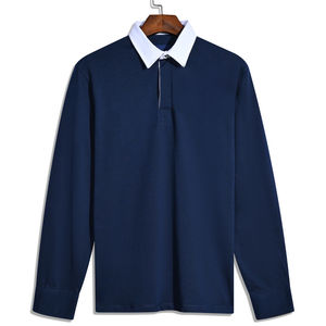 Polo de Rugby para Hombre, 100% Algodón, Personalizable, Color Mostaza Sólido, Cuello en Contraste, Diseño Ecológico Teñido Liso - Product Image 1