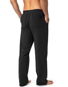 Men's Black Cotton Fleece Joggers With <b>Pineapple</b> Embroidery Drawstring Waist Casual Autumn Pants Regular Fit Full Length - Product Image 3