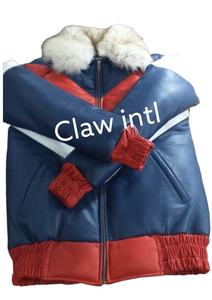 <b>Mens</b> Customised Bomber Winter Bubble Leather <b>Jacket</b> Sheepskin <b>Fur</b> Collar Leather <b>Jacket</b> Wholesale Factory Pakistan - Product Image 2