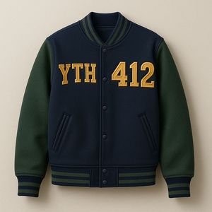 Veste universitaire orange pour homme avec manches blanches, logo R brodé, streetwear, coupe classique, hiver, écologique, imperméable, épaisse - Product Image 5