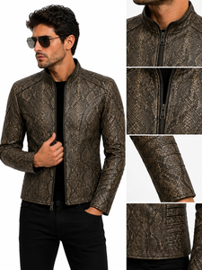 Chaqueta de lona de piel de oveja marrón personalizada para hombre, cierre de cremallera, relleno de poliéster, cuello alto, estilo vintage, forro de piel sintética - Product Image 5