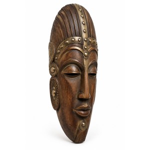 Masque tribal en bois de manguier sculpté à la main |   Sculpture murale en bronze antique en gros - Product Image 1