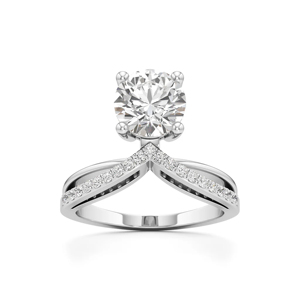 Anillo de Compromiso de Oro Blanco con Diamantes Redondos, Estilo Clásico, para Mujer - Product Image 1