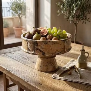 Bol de service en marbre gris veiné noir moderne, sur pied, en forme d'entonnoir, avec support à quatre pieds, idéal pour restaurant et cuisine - Meilleures ventes - Product Image 6