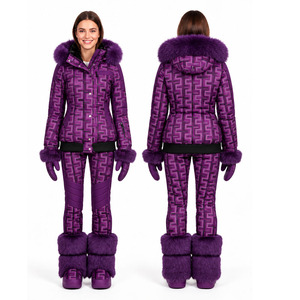 Ensemble de ski d'hiver personnalisé pour femme : veste de neige isolée à capuche et pantalon de ski slim avec empiècements contrastants - Product Image 3