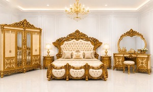 Juego de Muebles de Dormitorio de Lujo Estilo Turco, Juego de Muebles de Dormitorio Tallados en Oro de Lujo con Cama, Armario y Cómoda, EE. UU. - Product Image 6