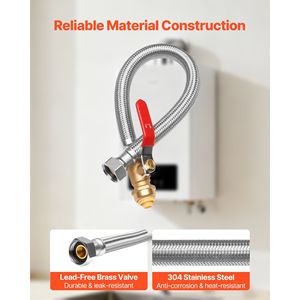 3/4\" FIP X 1/2\" PTC Ball Valve Stainless Steel Braided Water Heater Connector <b>Kit</b> Push Fit Valve Flexible <b>Plumbing</b> Hoses for - Product Image 2