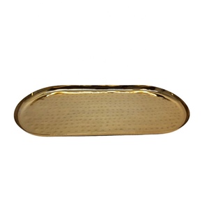 Iron Oval <b>Tray</b> With Hammered Brass Plating Gold Colour Serving <b>Tray</b> and Decorative <b>Tray</b> for Home & <b>Kitchen</b> in Bulk - Product Image 1