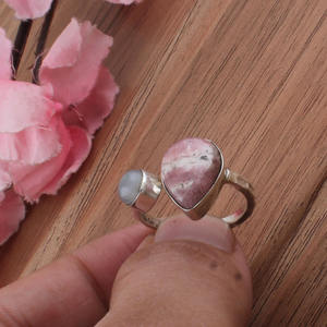 Bague de mariage classique en rhodochrosite rose naturelle, argent sterling 925, bande artisanale, bijoux fins pour femmes, cadeau d'anniversaire - Product Image 1