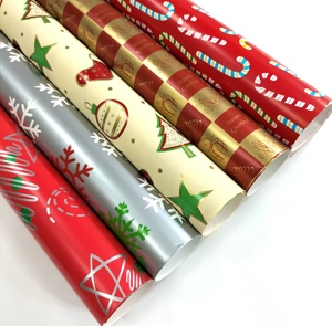 Rouleaux de papier cadeau de Noël pour enfants, en pâte de bois enduite, imprimés sur mesure, écologiques et luxueux, pour cadeaux du Père Noël - Product Image 1