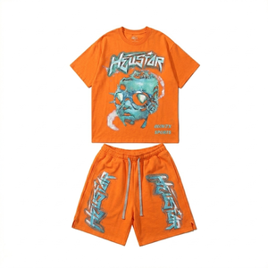 Ensemble respirant pour homme avec imprimé graphique, t-shirt et short en coton épais, streetwear de haute qualité, décontracté, été, deux pièces - Product Image 3