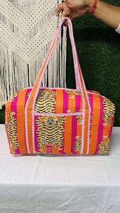 Handmade Quilted Cotton Duffle <b>Bag</b> <b>Large</b> Weekender Travel Block Printed Design Women's Overnight Hand High Quality Lightweight - Product Image 3