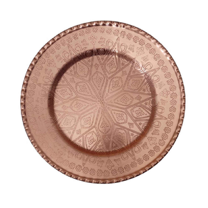 Exquisite floral embossed antique copper charger plate with a <b>brushed</b> finish and ornate rim. Available at wholesale price now. - Product Image 3