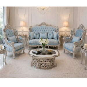 Elegante Juego de Muebles de Salón con Detalles Plateados, Sofá Acolchado de Cinco Plazas, Cómodo y de Lujo, Estilo Clásico, Juego de Sofás de Madera en Oferta en el Reino Unido - Product Image 1