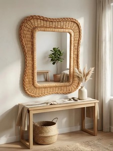 Stylish Rattan <b>Frame</b> Mirror Perfect For Bathroom Vanity And Dressing Area Enhances Warm Interior Styling Handwoven From India - Product Image 4