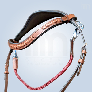 Bridon anatomique en cuir sans mors avec sangle de nez rembourrée douce, frontale en cuir tressé couleur bordeaux, équipement équestre - Product Image 6