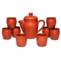 Ensemble thé/café SwamiG TradeX Classic artisanal, écologique, résistant à la chaleur, en argile d'origine indienne, avec bouilloire