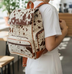 Latest Custom Made Design Real Leather Hair On <b>Backpack</b> Bag Top Selling Fabric Fashionable Double Strap Hair On <b>Backpack</b> Bag - Product Image 2