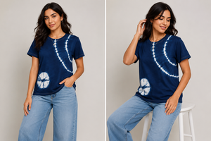 Camiseta Unisex de Algodón Tie Dye Hecha a Mano de Primera Calidad - Camiseta Casual de Manga Corta con Cuello Redondo y Patrón Shibori Azul Índigo de Alta Demanda - Product Image 4