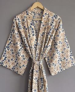 Robe Kimono Ample à Imprimé Floral 100% Coton Manches Trois-Quarts Style Japonais Longueur Genou Respirante Tenue Décontractée Taille Naturelle - Product Image 4