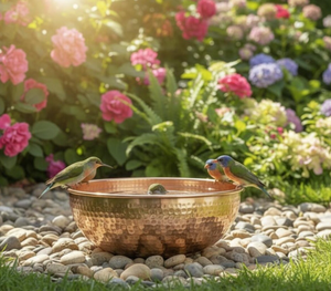 Bol à eau pour oiseaux en cuivre de qualité supérieure, mangeoire durable en cuivre avec base à picots, décoration de jardin, patio, cour pour l'extérieur et la maison - Product Image 2