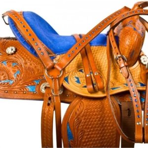 Ensemble de selle de cheval en cuir de qualité supérieure pour la course de barils western, fabriqué à la main, confortable, durable, avec arceau en fibre de verre et selle en acier inoxydable - Product Image 4
