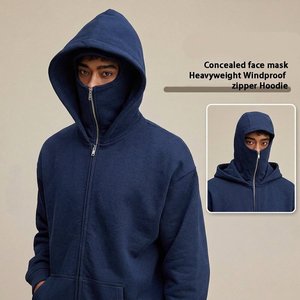 Sudadera con capucha completa con cremallera para hombre, estilo tecnológico, doble capucha, color sólido, ropa urbana de invierno, moda funcional - Product Image 1