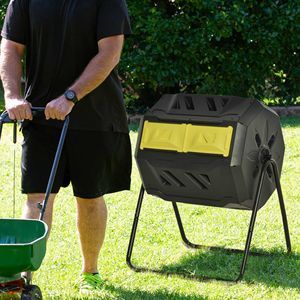 Composteur rotatif jaune de 43 gallons à double compartiment pour extérieur, composteur rotatif à 360 degrés - Product Image 3
