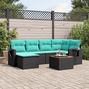 Set di divani da giardino in polyrattan nero, 7 pezzi con cuscini, mobili da esterno in stile moderno contemporaneo - Product Image 3
