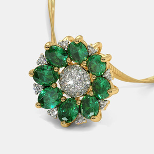 Yellow Gold <b>Emerald</b> Floral Halo Lab Grown Diamond <b>Pendant</b> Necklace - Product Image 5