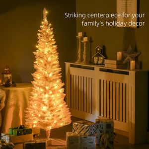 5ft Slim Artificial Christmas Tree with Realistic Pink <b>Branches</b> and Warm White LED <b>Lights</b> Pencil Tree Decor - Product Image 3