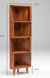 Mueble esquinero de madera maciza india con patas |   Estante para Libros Triangular que Ahorra Espacio |   Decoración Minimalista para el Hogar - Product Image 3