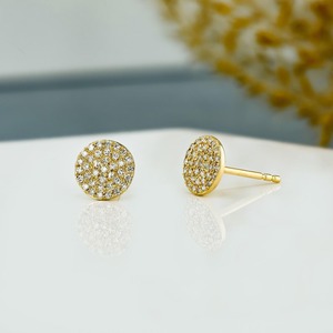 Pendientes de Oro Sólido de 14k con Diamantes Naturales, Diseño de Disco Redondo con Micropavé, Elegantes y Brillantes, Joyería Fina para Regalo - Product Image 1