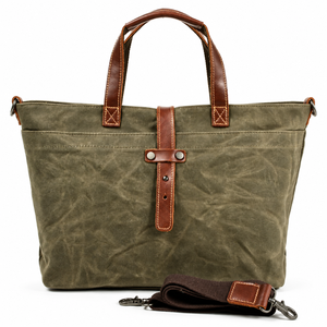 Oil <b>Waxed</b> <b>Canvas</b> Tote with Carry Handles and Snap Closure | Casual Shopping Shoulder Bag with Detachable Strap for Daily Travel - Product Image 1