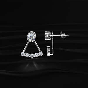 Round Cut Moissanite Detachable Halo <b>Earrings</b> 3 TCW Colorless VVS 14K Gold 2 Way Wear Screw <b>Back</b> Solitaire Jewelry Gift - Product Image 3