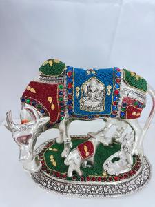 Statue de veau en aluminium avec finition en pierre complexe, art populaire, décoration intérieure religieuse, artisanat métallique, cadeau - Product Image 4