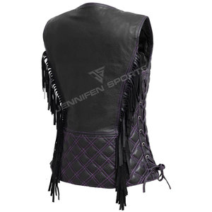 Black Leather Motorcycle Vest Women Side Laces&<b>Fringes</b> Size XXL <b>Top</b> Quality Custom Made New Style 2026 Customized Vests - Product Image 5