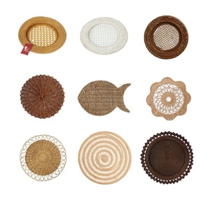 List Rattan Placemats, Wicker Charger, Round Natural Brown White Fish Shape Table Mats Decorative Coasters <b>Set</b> Vietnam - Product Image 1