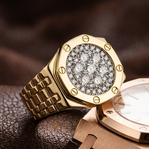 Premium 18k Yellow Gold Octagon <b>Watch</b> Link Pave Screw Motif Natural Diamond Cluster Mens <b>Ring</b> Hip Hop Jewelry Christmas Gift - Product Image 6