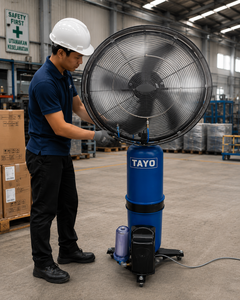 พัดลมอุตสาหกรรม TAYO 6 ฟุต ถังน้ำสีฟ้า ใบพัดโลหะ แบบตั้งพื้น มอเตอร์ 380V 12 ใบพัด - Product Image 1