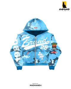 Custom Full Print Camo Tracksuit | <b>Studded</b> Zip Up Hoodie & Wide Leg Pants | OEM Streetwear Style Fleece Set Manufacturer - Product Image 3