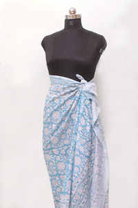 Women’s Cotton Sky Blue Floral Print <b>Sarong</b> Lightweight Beach Pareo Resort Wrap Swim Cover Up. - Product Image 4