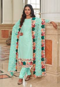 Faux Georgette Semi-Stitched Modern Plazzo <b>Suit</b> with Embroidery & Sequins Work <b>for</b> Party Wedding Diwali & <b>Prom</b> - Product Image 5