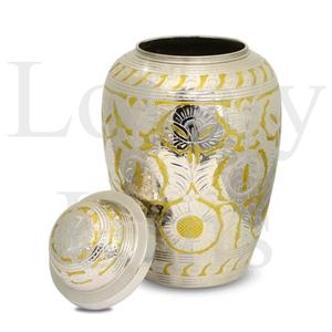 Urna funeraria clásica de latón con incrustaciones de nácar, urna de cremación, recuerdo conmemorativo, urna de latón hecha a mano con incrustaciones de nácar, elegante. - Product Image 4