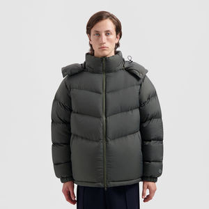 Men Green Hooded <b>Canvas</b> Puffer <b>Jacket</b> American Flag Patch Front Waterproof Breathable Eco-Friendly Windproof Winter Casual Coat - Product Image 2