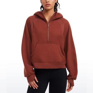 Hauts à capuche personnalisés pour femmes avec fermeture éclair 1/4, en molleton de coton à manches longues, avec poche – Collection en promotion - Product Image 1