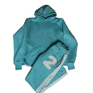 Service OEM Pantalon de survêtement Jogger 2 pièces Ensemble Sweat imprimé Vintage délavage à l'acide en détresse strass hommes survêtements vêtements d'hiver - Product Image 1